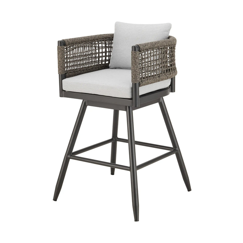 35" Light Gray Metal Swivel Low back Outdoor Counter Height Bar chair with Footrest - GreatEagleInc