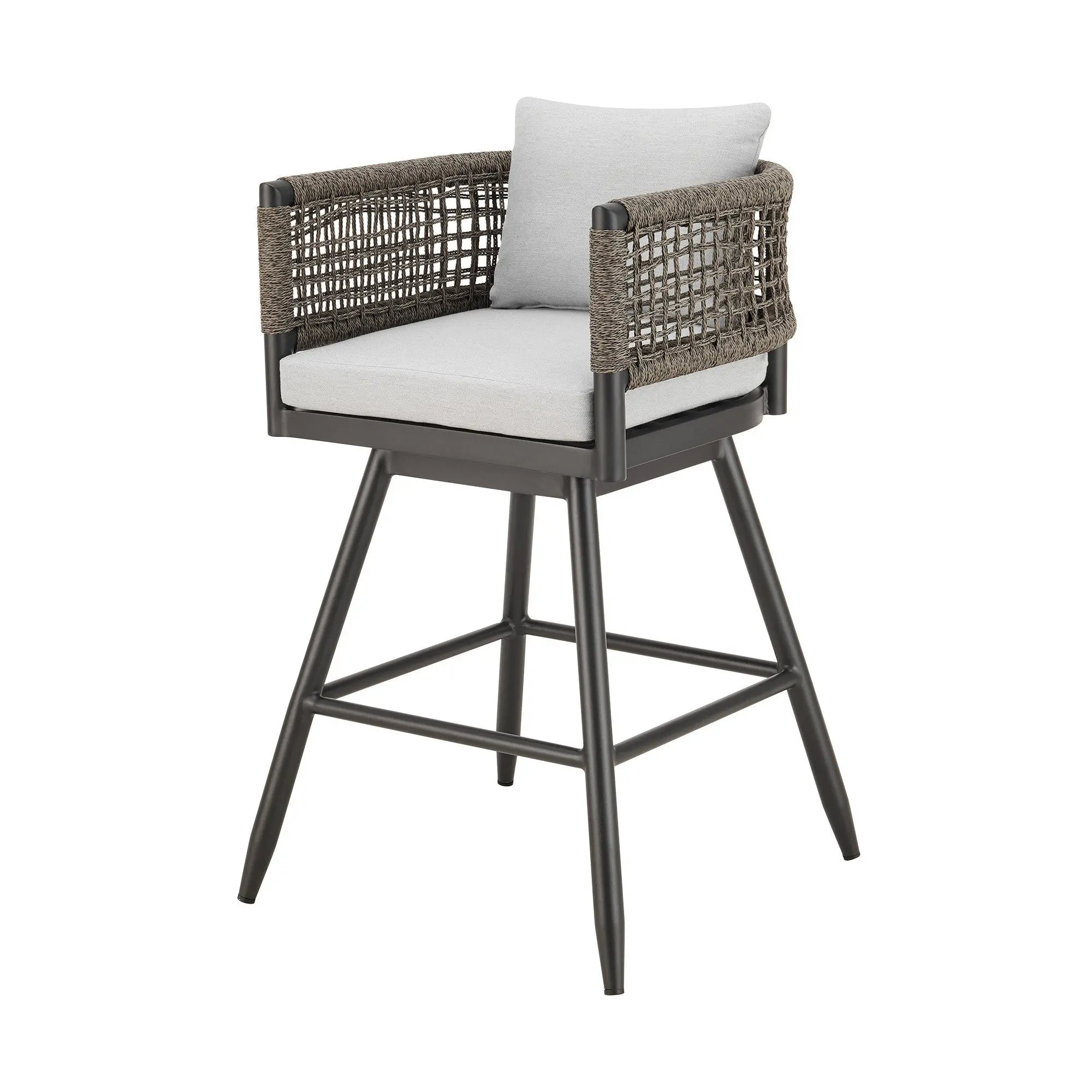 35" Light Gray Metal Swivel Low back Outdoor Counter Height Bar chair with Footrest - GreatEagleInc