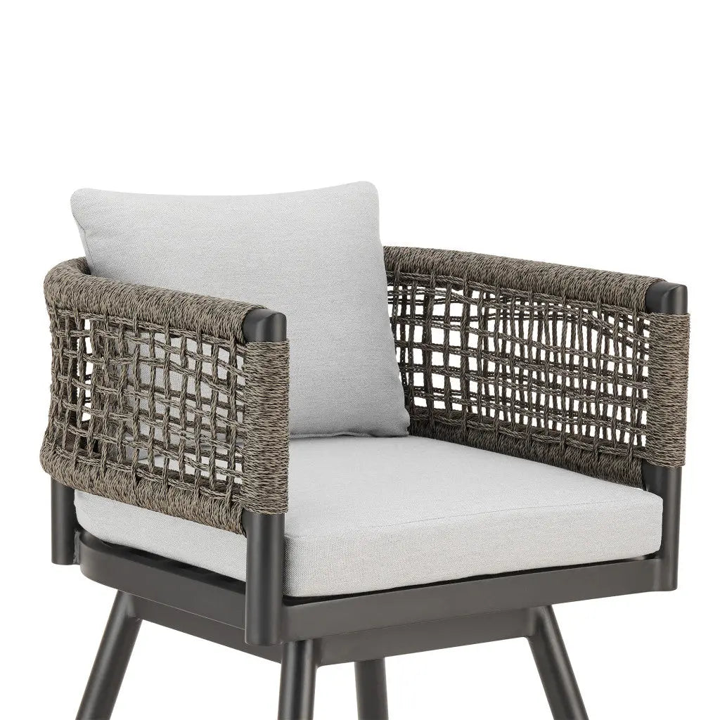 35" Light Gray Metal Swivel Low back Outdoor Counter Height Bar chair with Footrest - GreatEagleInc
