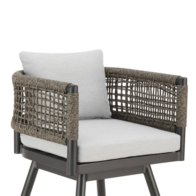 35" Light Gray Metal Swivel Low back Outdoor Counter Height Bar chair with Footrest - GreatEagleInc