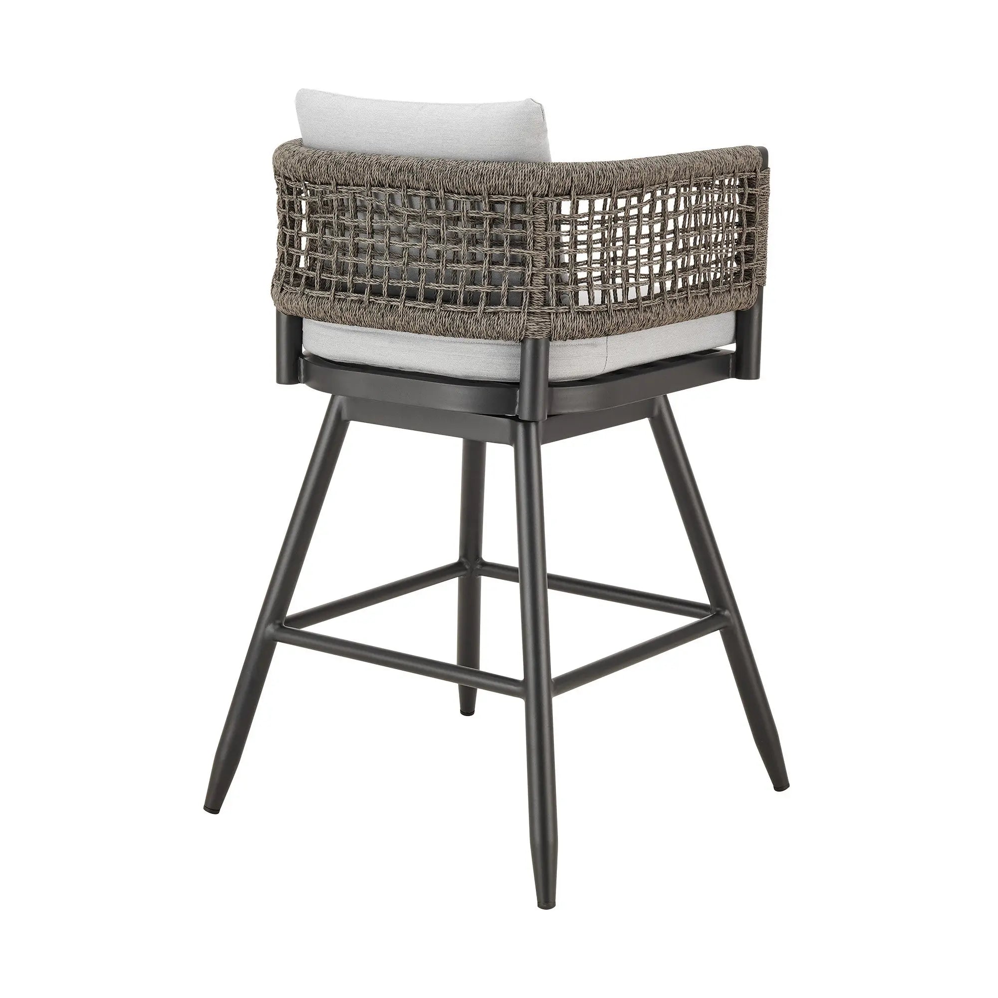 35" Light Gray Metal Swivel Low back Outdoor Counter Height Bar chair with Footrest - GreatEagleInc