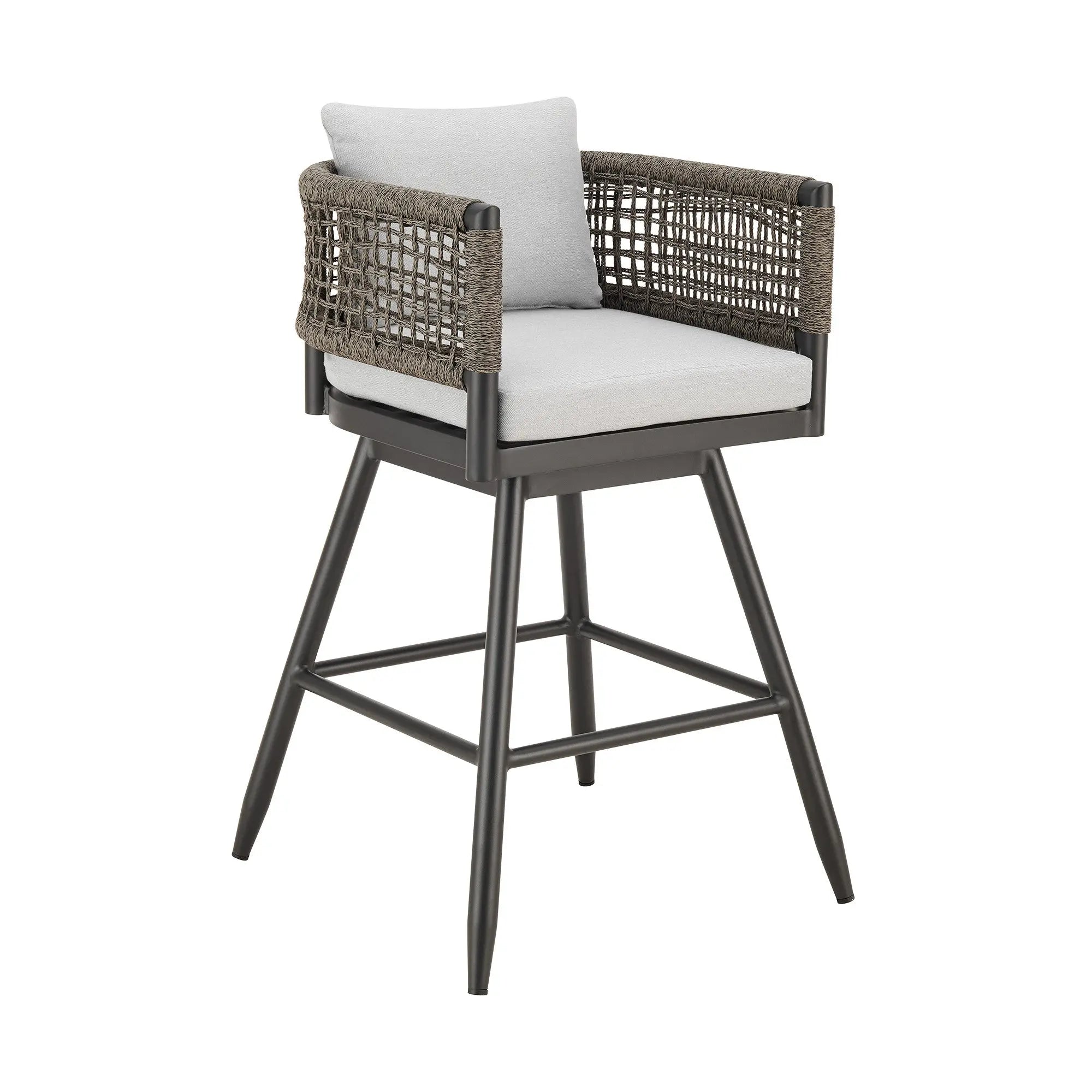 35" Light Gray Metal Swivel Low back Outdoor Counter Height Bar chair with Footrest - GreatEagleInc