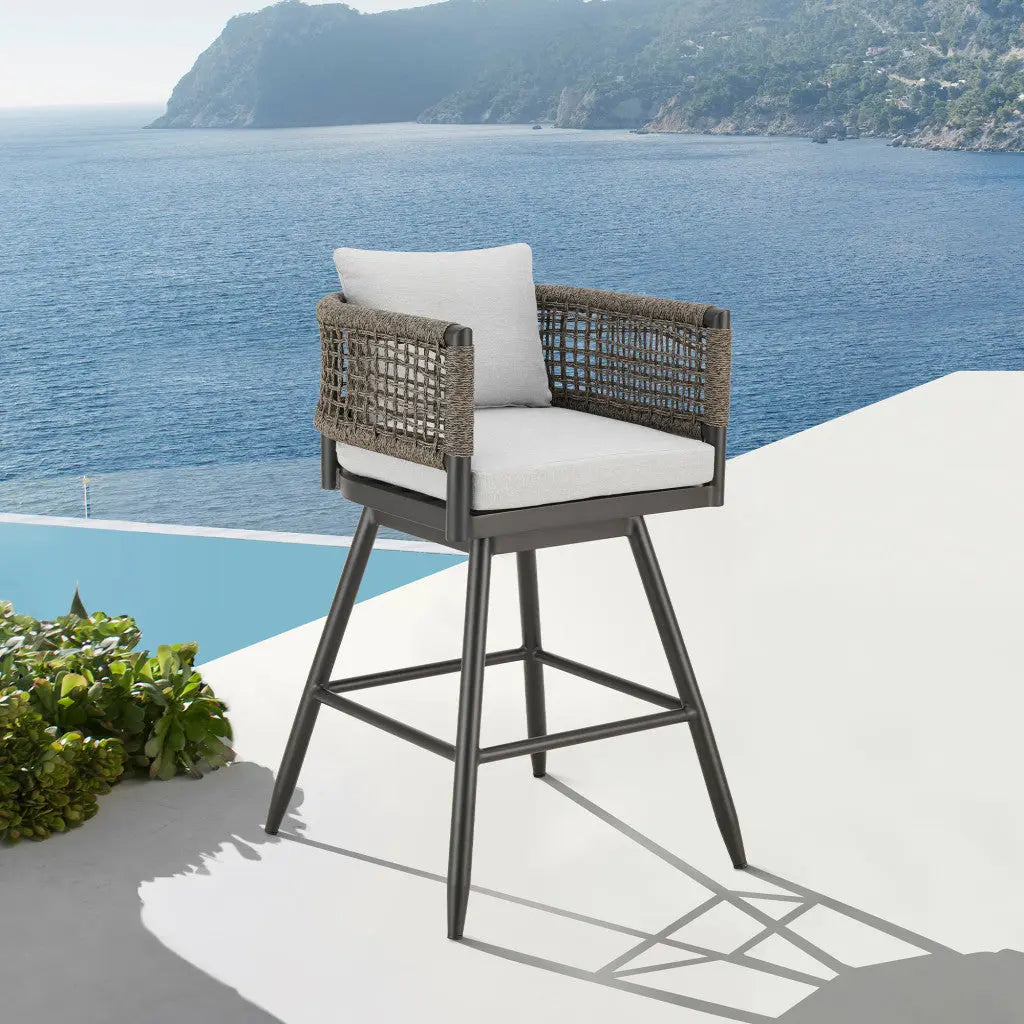 35" Light Gray Metal Swivel Low back Outdoor Counter Height Bar chair with Footrest - GreatEagleInc