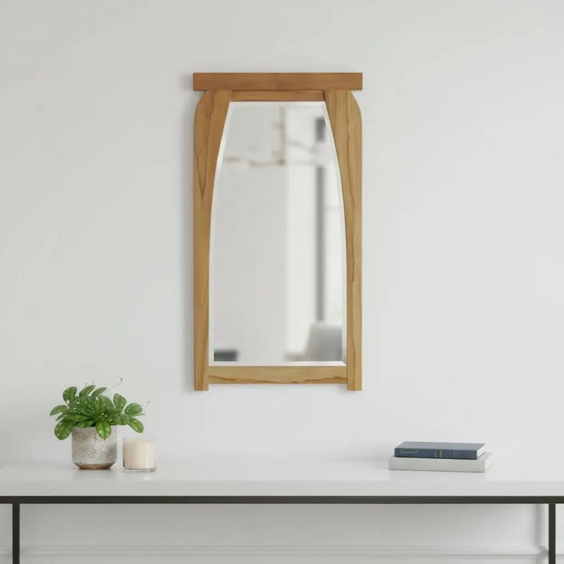 35" Natural Solid Wood Framed Accent Mirror Homeroots Bed & Bath
