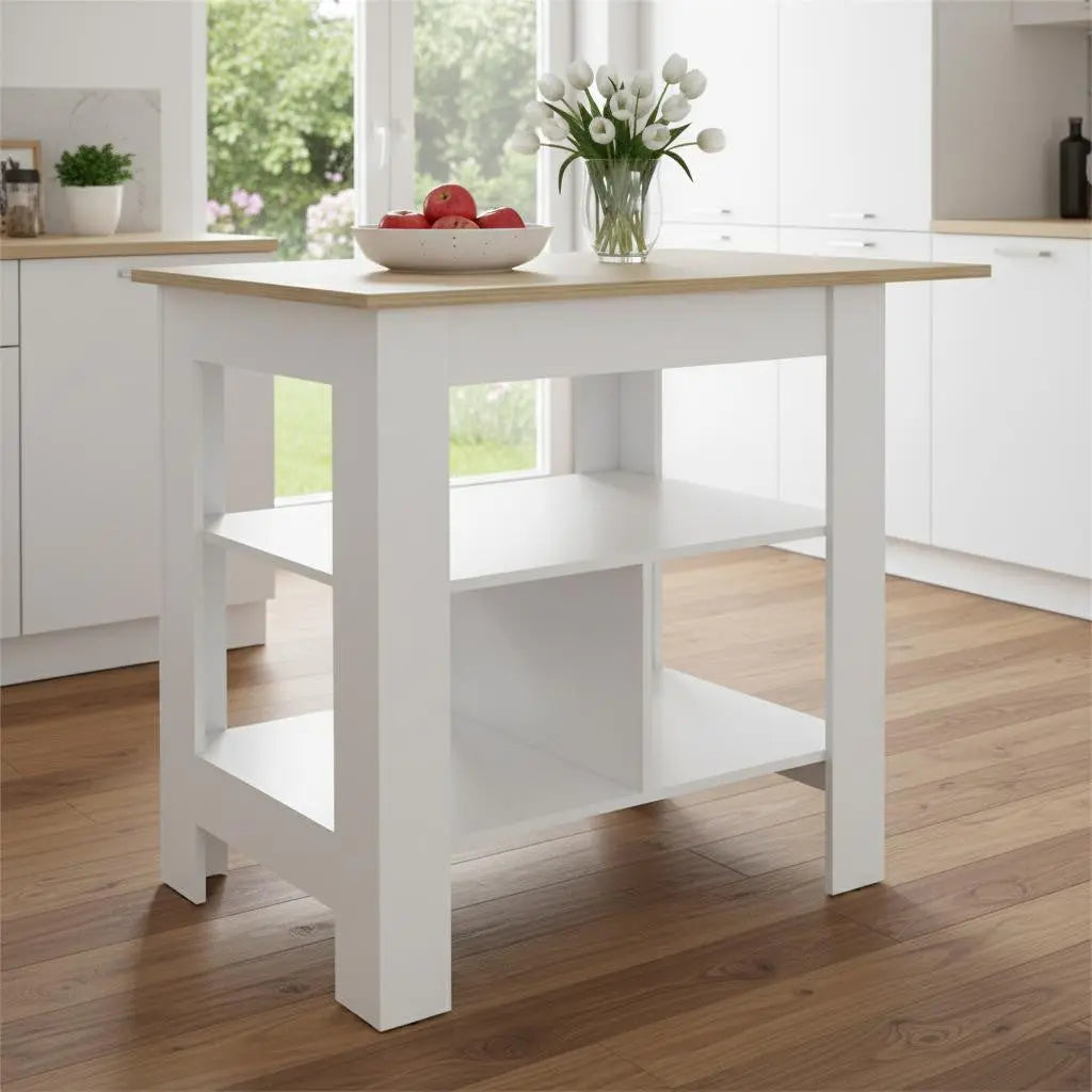 35" Natural and White Wood Kitchen Island With Storage Homeroots Kitchen & Dining