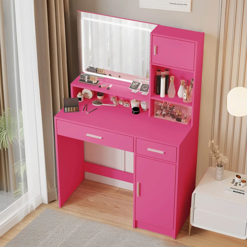 35" Pink Wood Lighted Two Drawer Dresser - GreatEagleInc