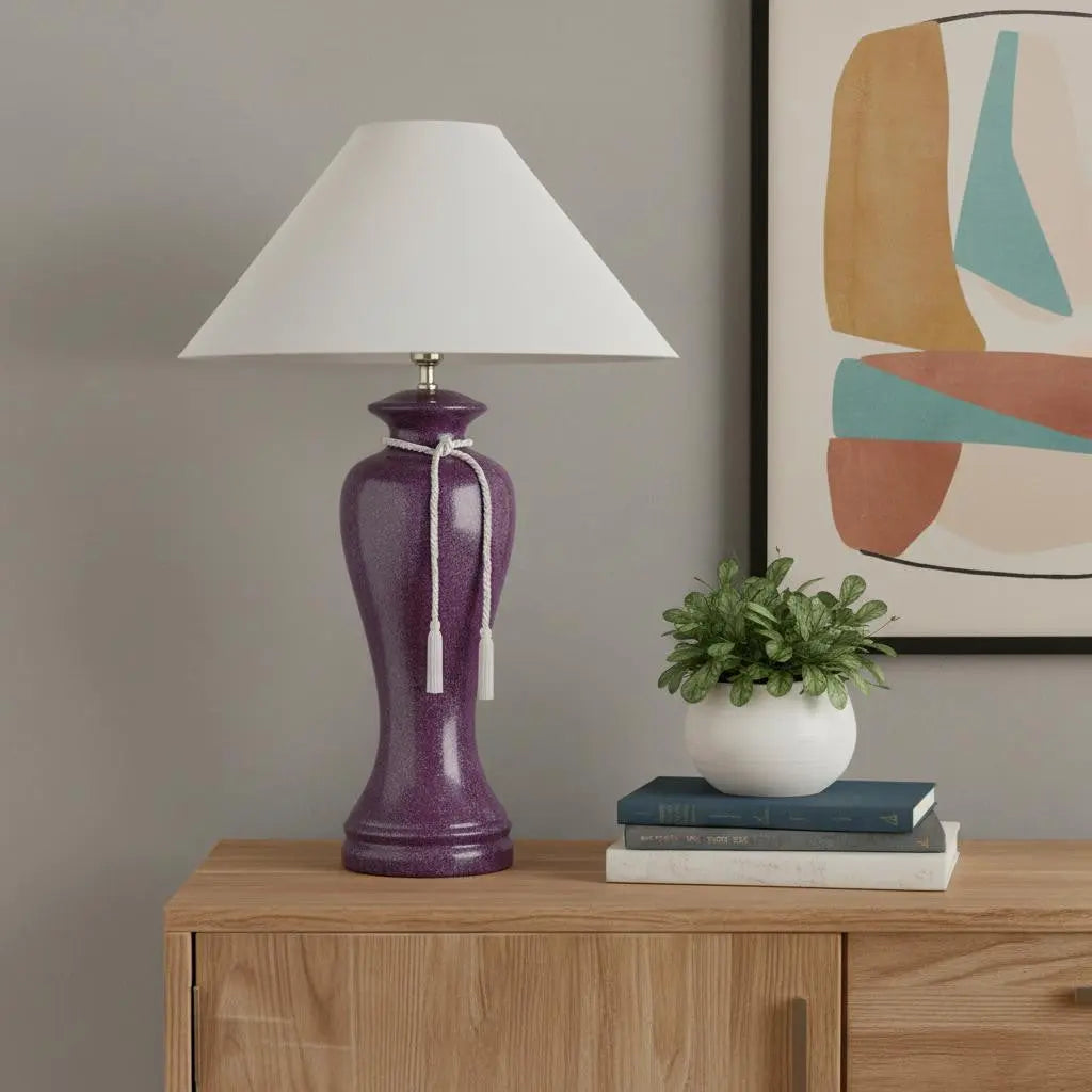 35" Red Burgundy Glaze Ceramic Urn Table Lamp With White Classic Empire Shade Homeroots Lighting