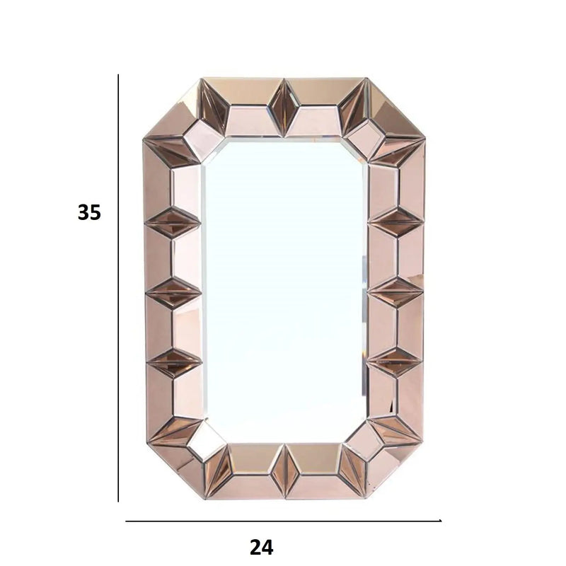 35" Rose Gold Glass Abstract Ornate Framed Accent Mirror - GreatEagleInc