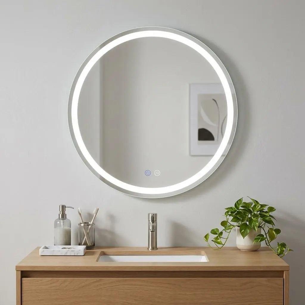 35" Round Lighted Frameless Anti Fog Bathroom Vanity Mirror Homeroots Bed & Bath