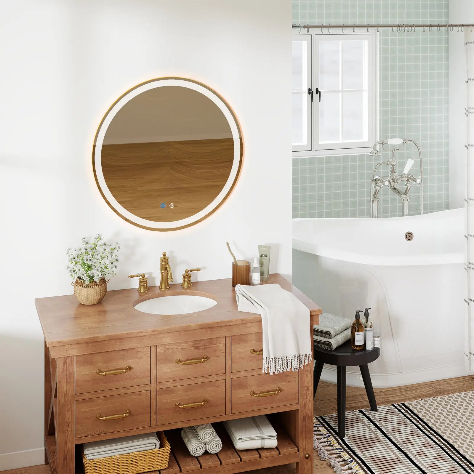 35" Round Lighted Frameless Anti Fog Bathroom Vanity Mirror Homeroots Bed & Bath