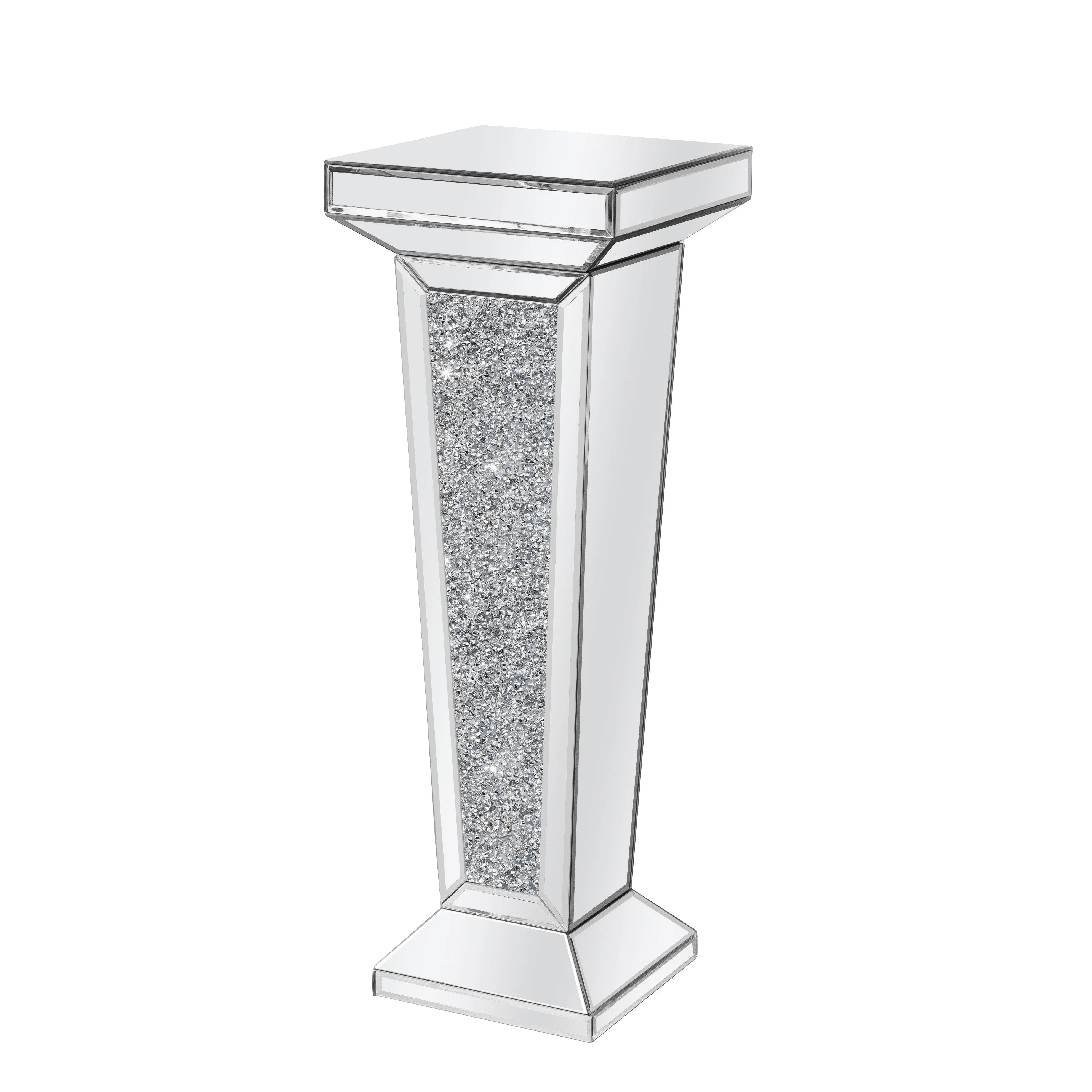 35" Silver Mirrored Glass And Faux Crystals Pedestal Accent Table Homeroots Living Room