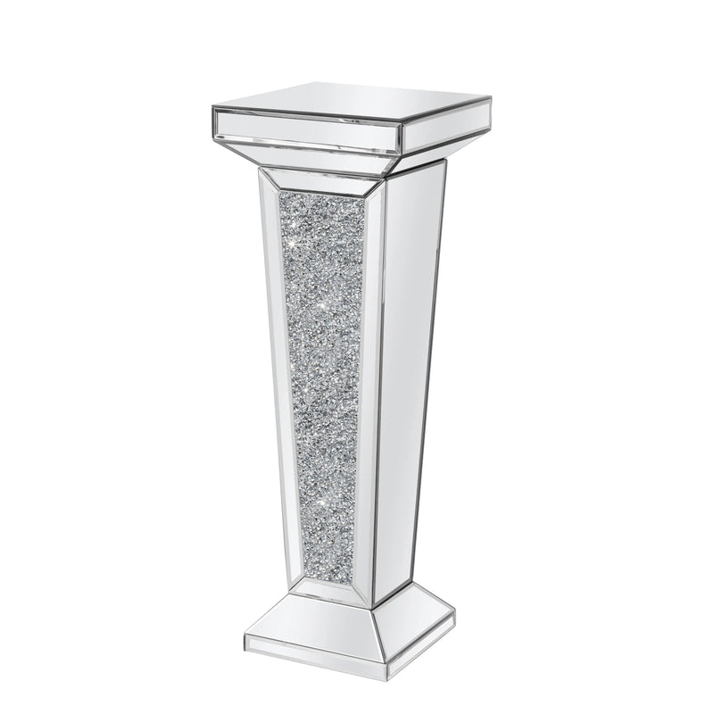 35" Silver Mirrored Glass And Faux Crystals Pedestal Accent Table Homeroots Living Room