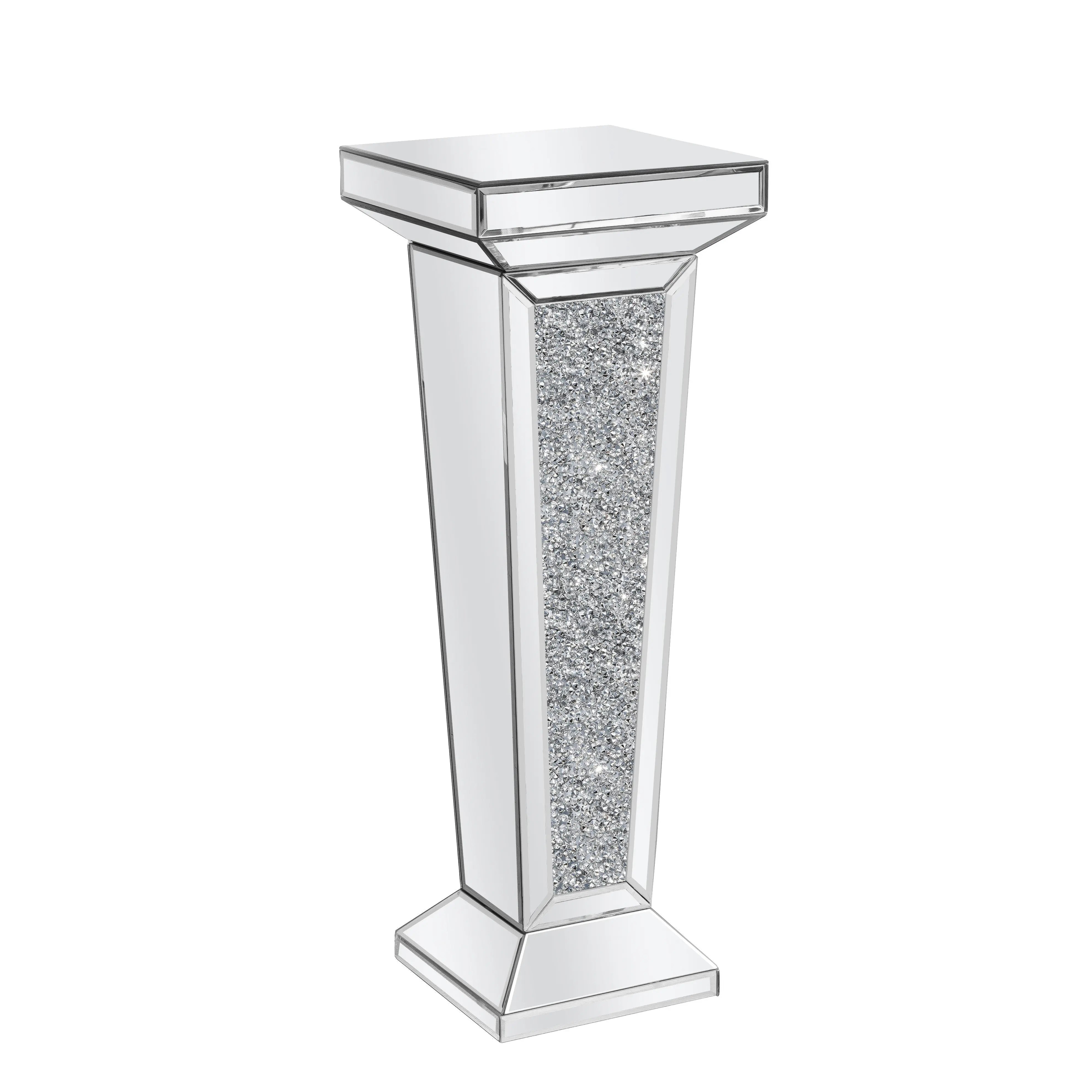35" Silver Mirrored Glass And Faux Crystals Pedestal Accent Table Homeroots Living Room
