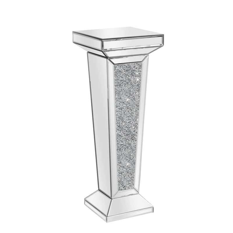 35" Silver Mirrored Glass And Faux Crystals Pedestal Accent Table Homeroots Living Room