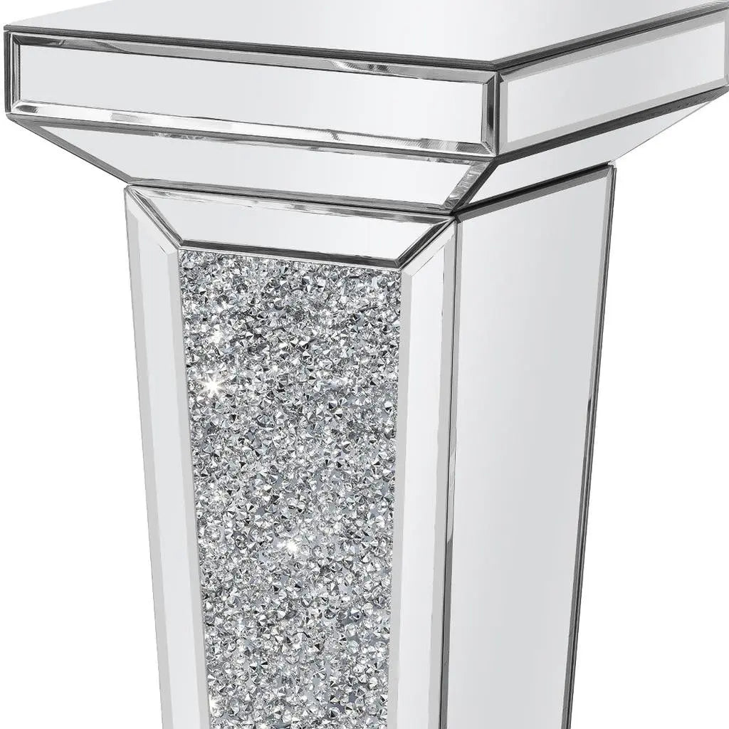 35" Silver Mirrored Glass And Faux Crystals Pedestal Accent Table Homeroots Living Room
