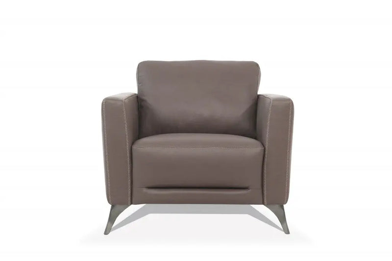 35" Taupe and Black Genuine Leather Arm Chair Homeroots Living Room