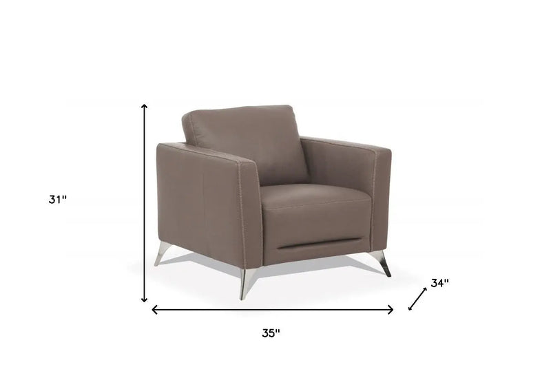 35" Taupe and Black Genuine Leather Arm Chair Homeroots Living Room
