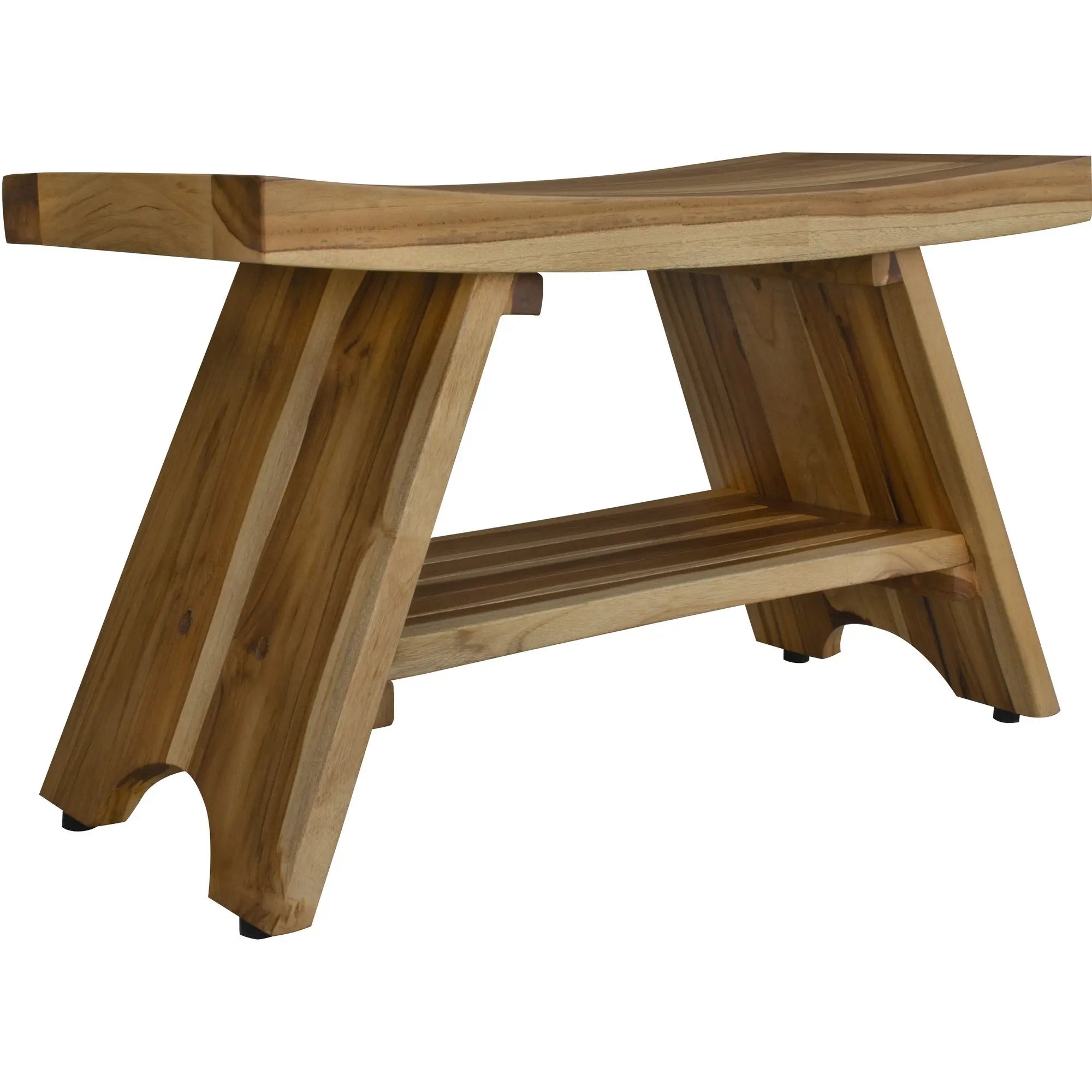35" Teak Rectangular Shower Outdoor Bench With Shelf In Natural Finish Homeroots Bed & Bath