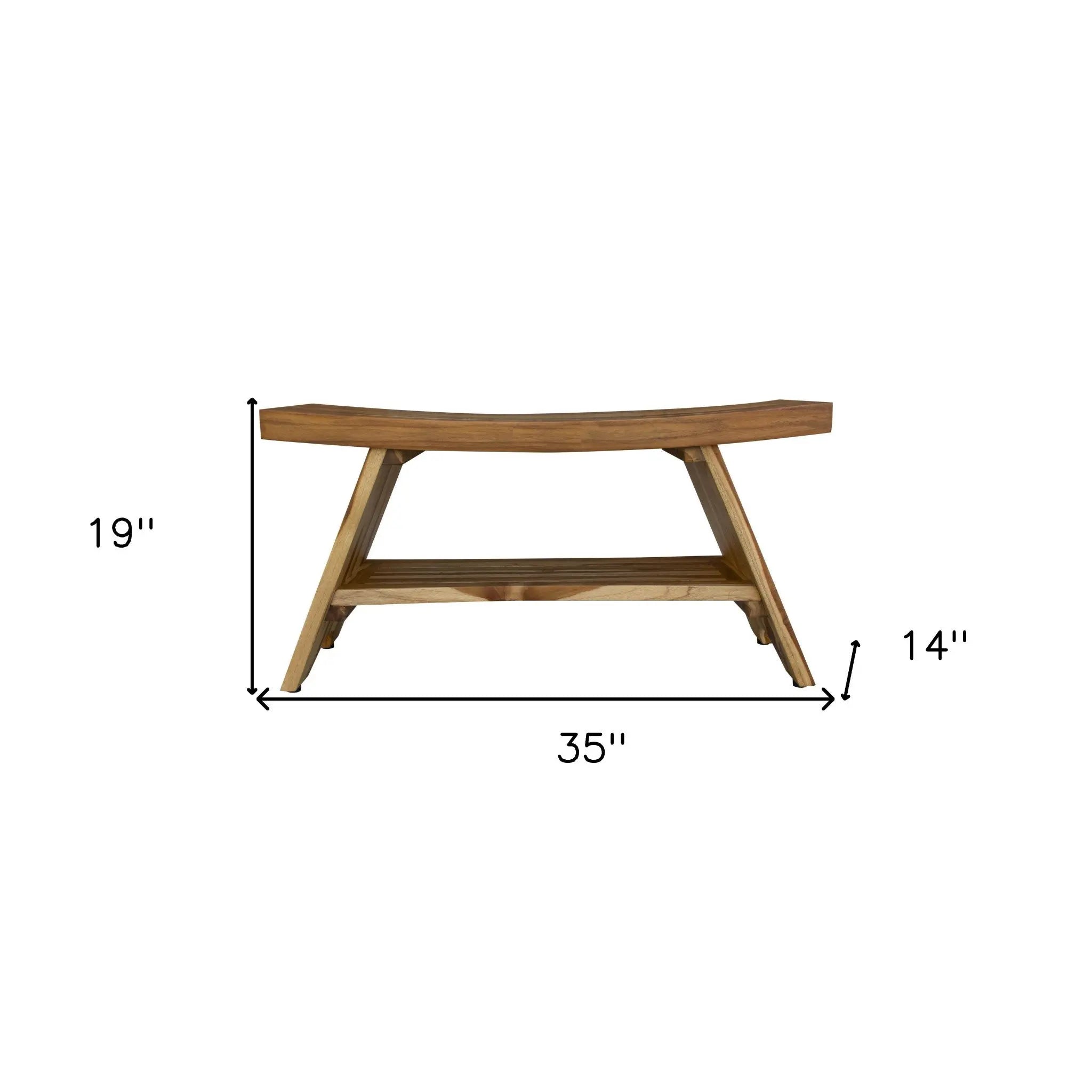 35" Teak Rectangular Shower Outdoor Bench With Shelf In Natural Finish Homeroots Bed & Bath