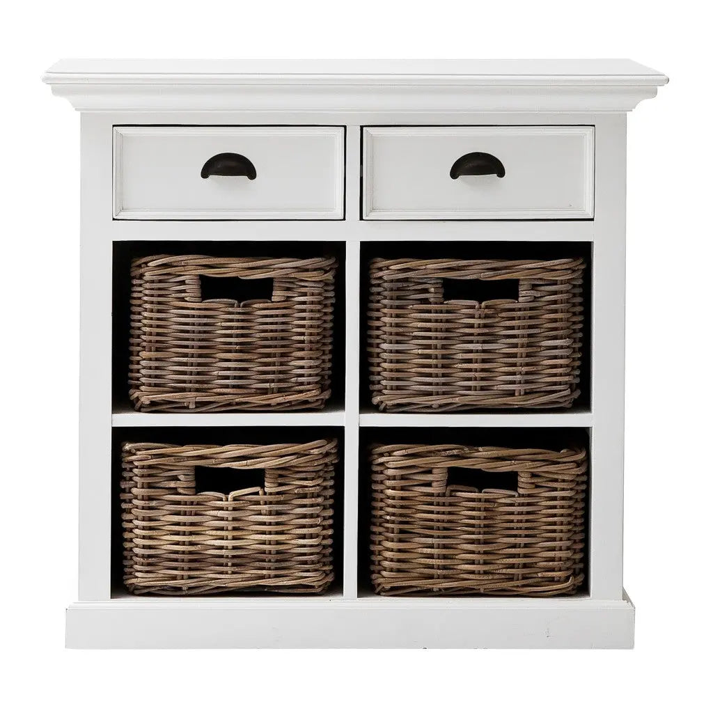35" White Accent Cabinet With Two Drawers and Baskets Homeroots Kitchen & Dining