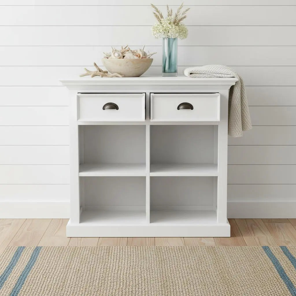 35" White Accent Cabinet With Two Drawers and Baskets Homeroots Kitchen & Dining