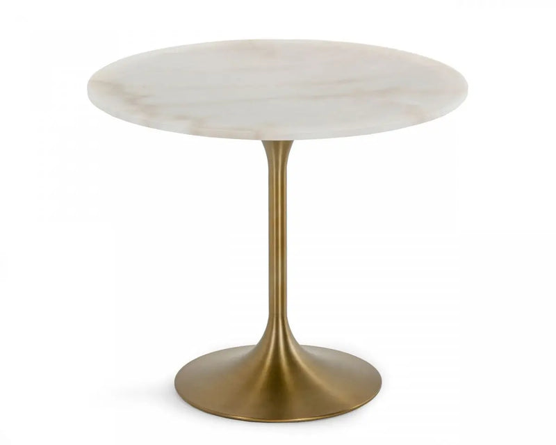35" White And Gold Rounded Marble And Metal Dining Table Homeroots Kitchen & Dining