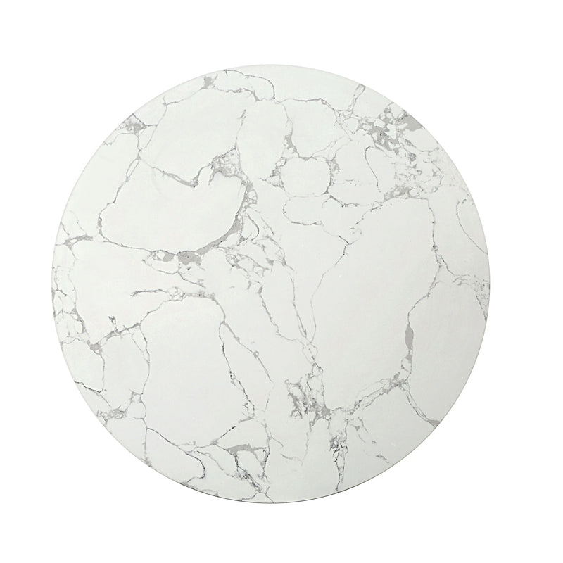 35" White Espresso and Gold Faux Marble Solid Wood and Steel Round Drum Coffee Table Homeroots Living Room