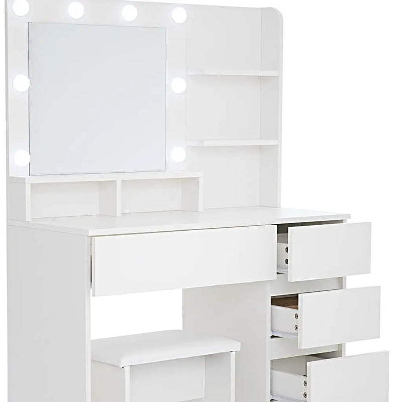 35" White Wood Five Drawer Vanity Table - GreatEagleInc