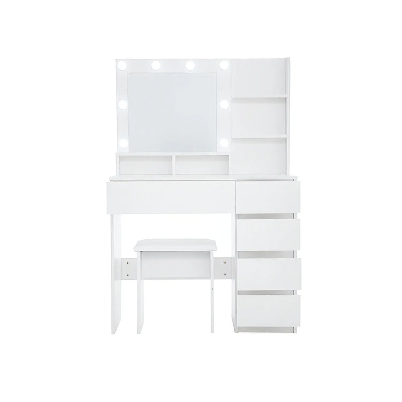 35" White Wood Five Drawer Vanity Table - GreatEagleInc