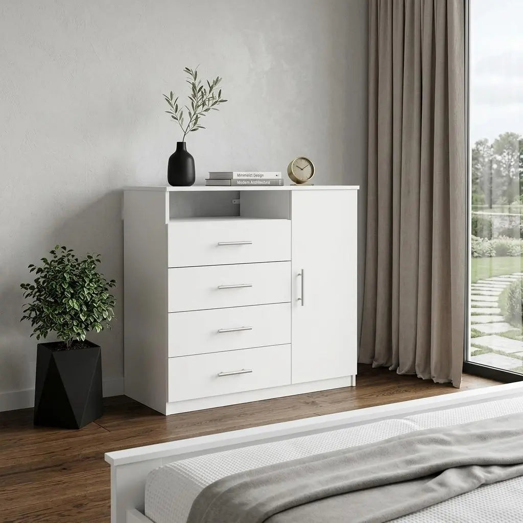 35" White Wood Four Drawer Combo Dresser Homeroots Bed & Bath