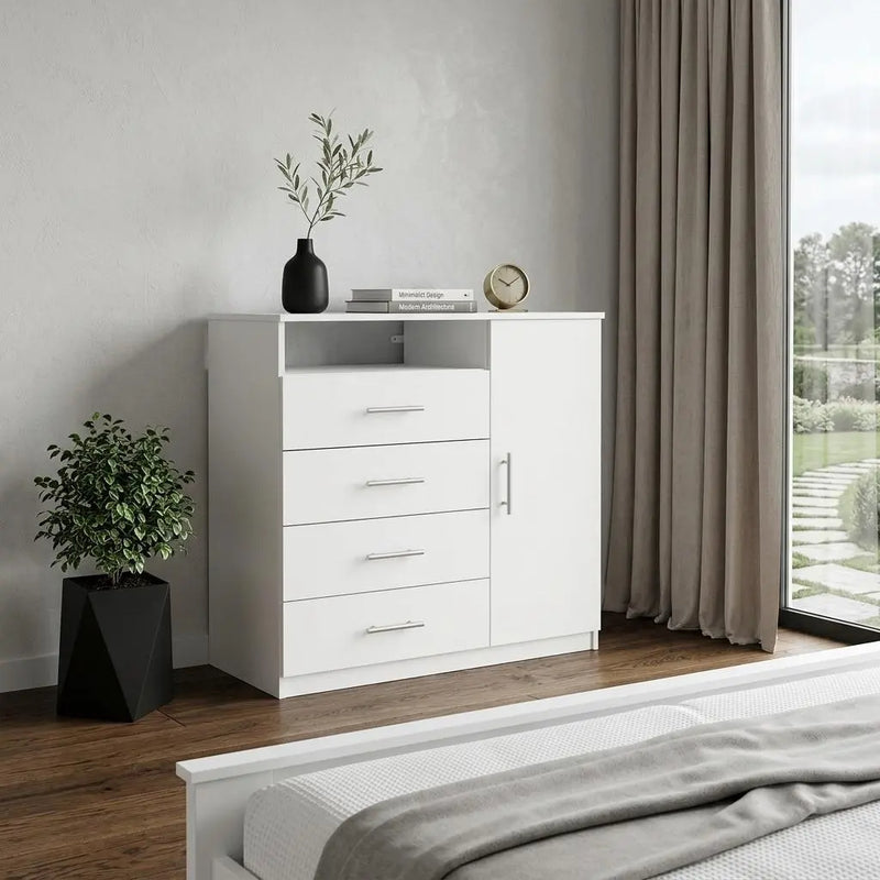 35" White Wood Four Drawer Combo Dresser Homeroots Bed & Bath