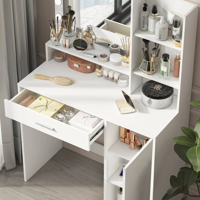 35" White Wood Mirrored Vanity Table And Lights Homeroots Living Room