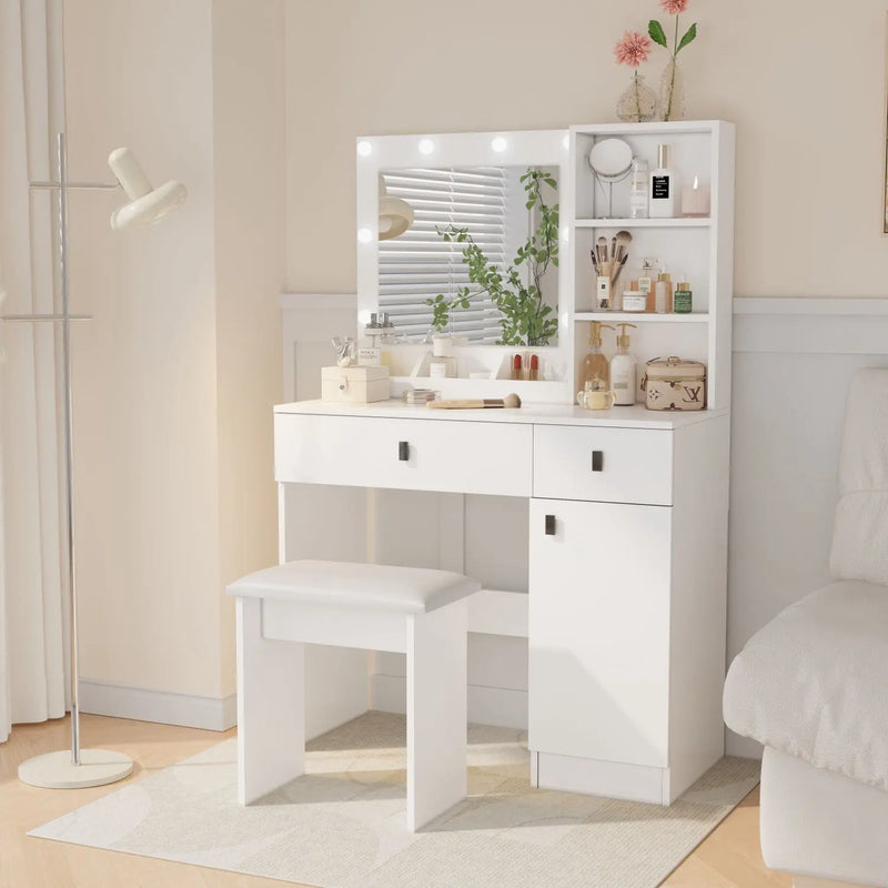 35" White Wood Lighted Two Drawer Dresser - GreatEagleInc