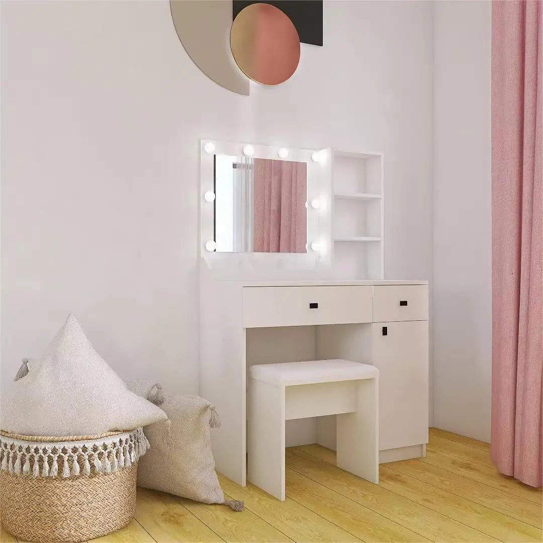 35" White Wood Lighted Two Drawer Dresser - GreatEagleInc