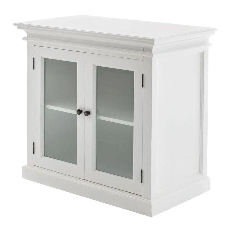 35" White Wood and Glass Two Door Accent Cabinet Homeroots Kitchen & Dining