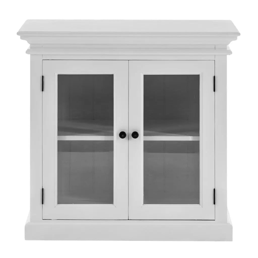 35" White Wood and Glass Two Door Accent Cabinet Homeroots Kitchen & Dining