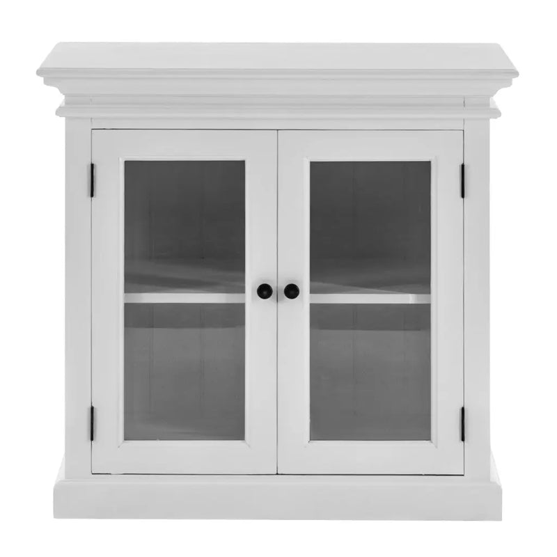 35" White Wood and Glass Two Door Accent Cabinet Homeroots Kitchen & Dining