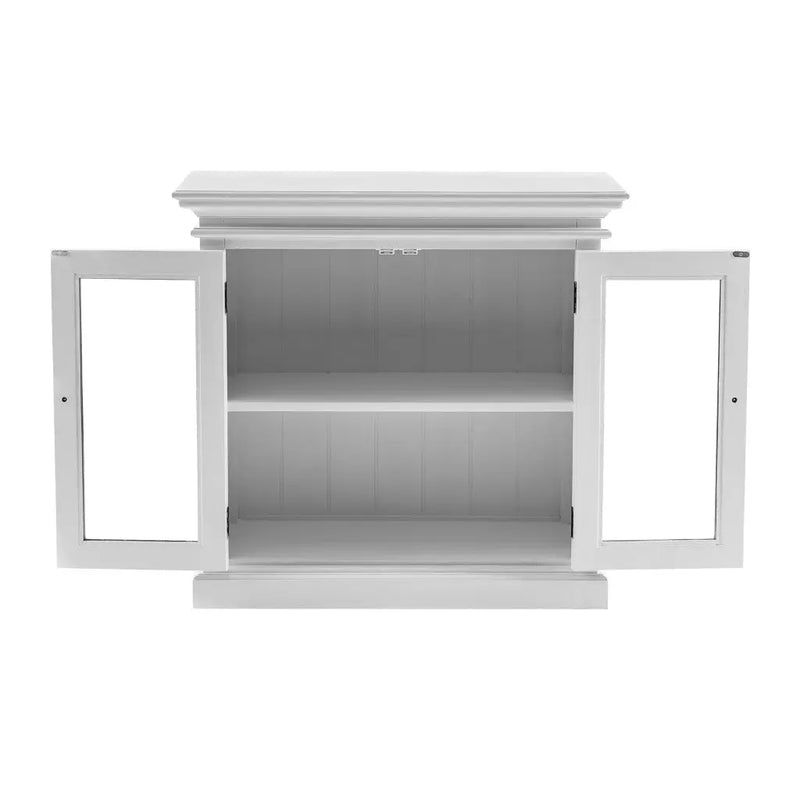 35" White Wood and Glass Two Door Accent Cabinet Homeroots Kitchen & Dining