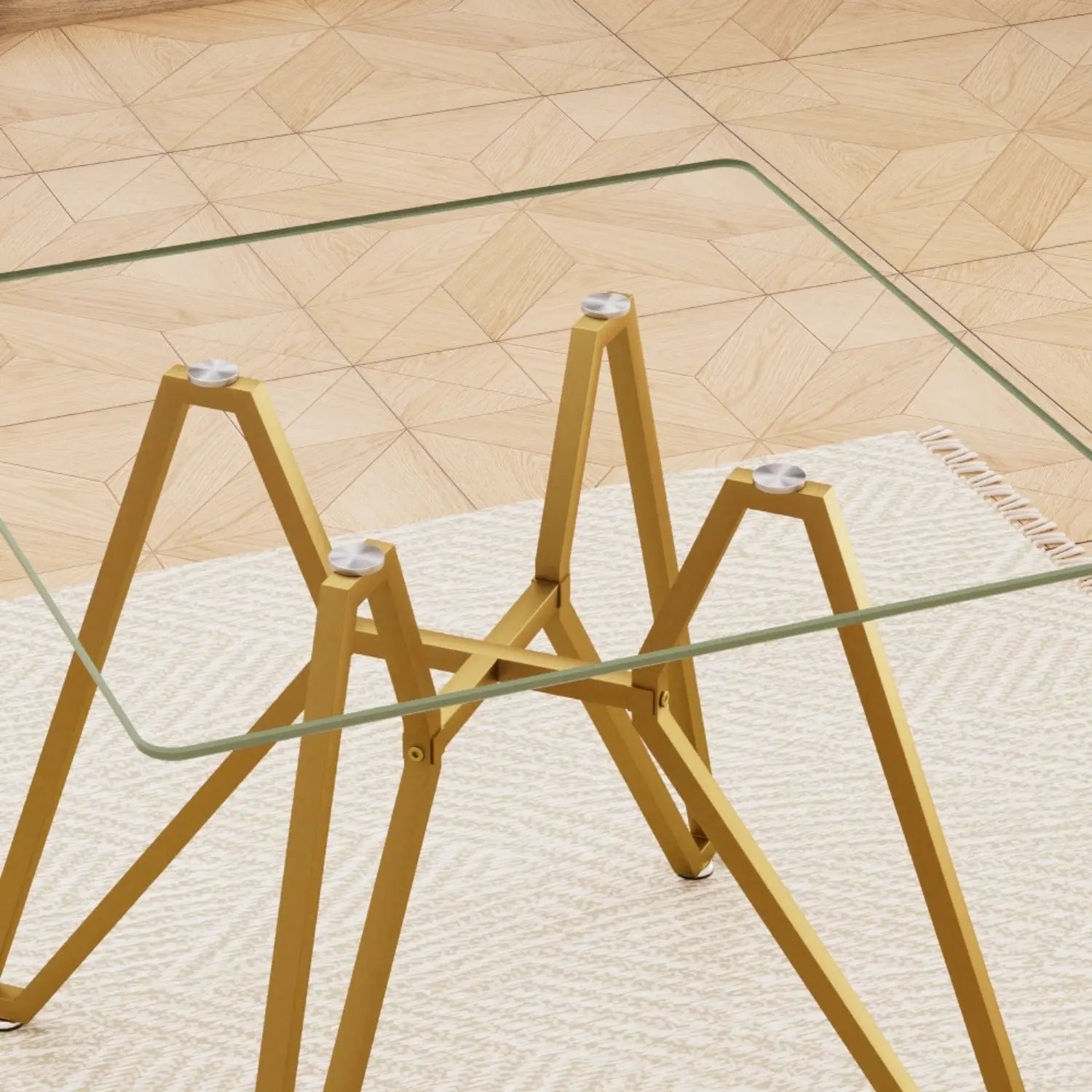 35" White and Gold Glass and Steel Square Trestle Coffee Table Homeroots