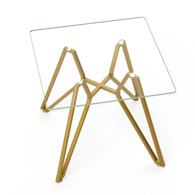 35" White and Gold Glass and Steel Square Trestle Coffee Table Homeroots