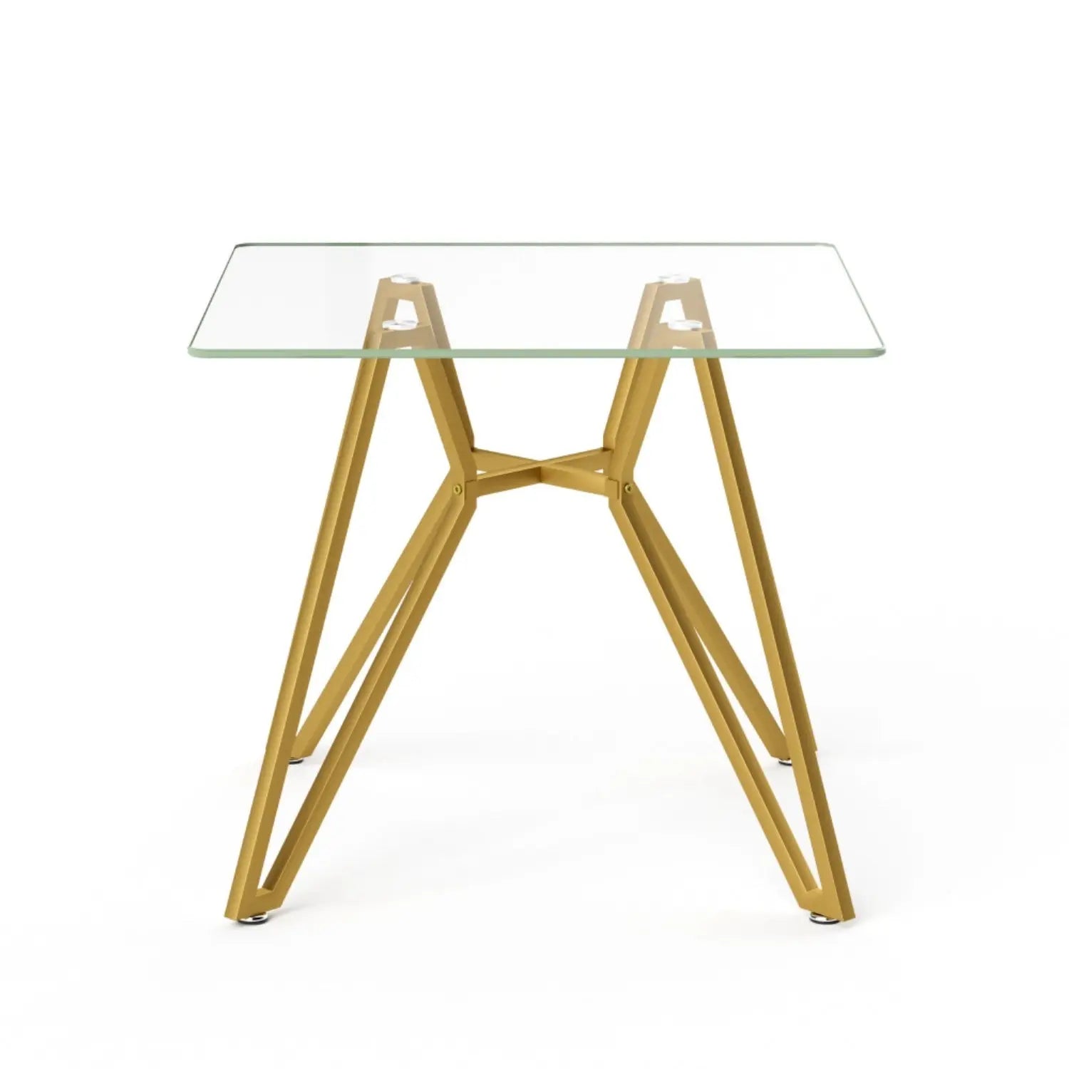 35" White and Gold Glass and Steel Square Trestle Coffee Table Homeroots