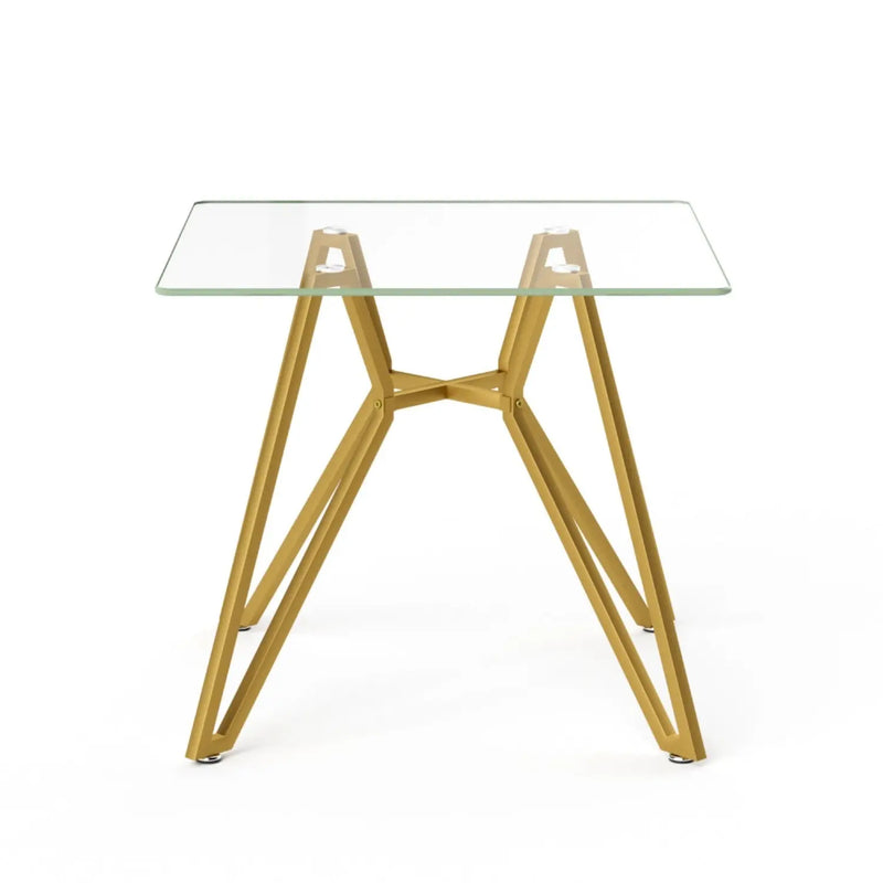 35" White and Gold Glass and Steel Square Trestle Coffee Table Homeroots