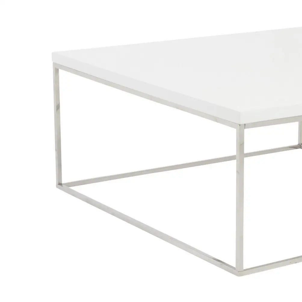 35" White and Silver Wood And Metal Square Frame Coffee Table Homeroots Living Room