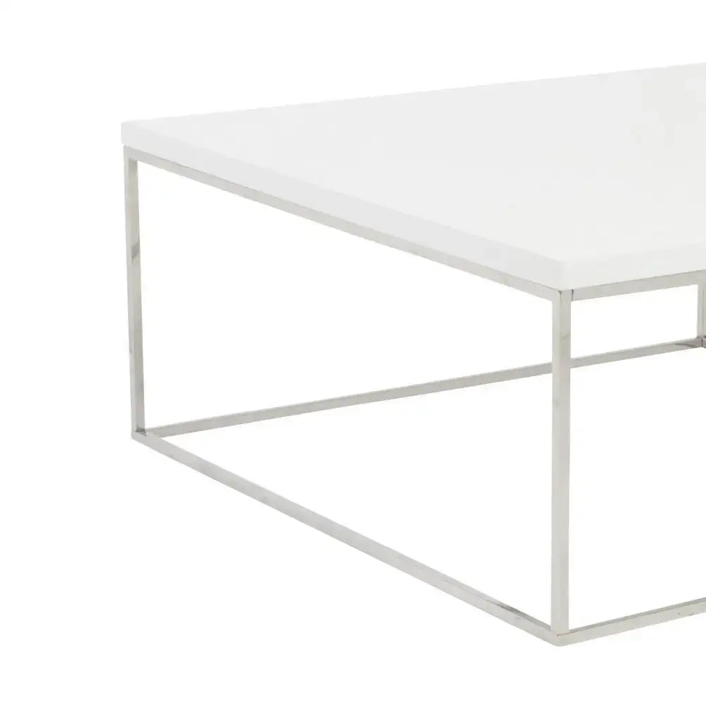 35" White and Silver Wood And Metal Square Frame Coffee Table Homeroots Living Room