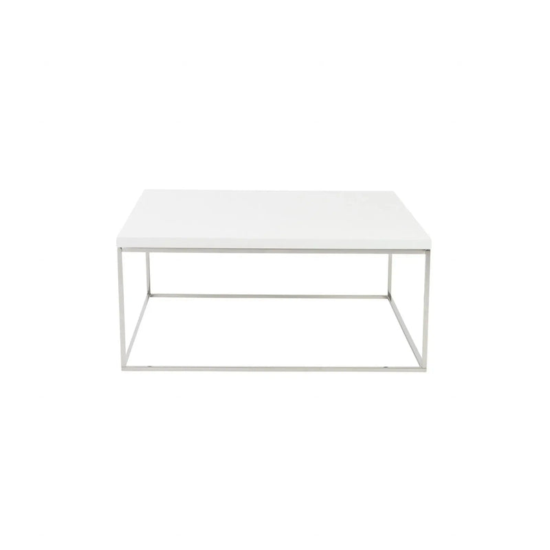 35" White and Silver Wood And Metal Square Frame Coffee Table Homeroots Living Room