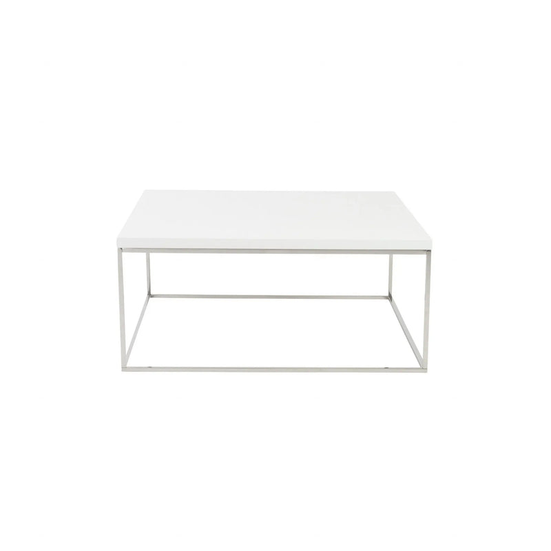 35" White and Silver Wood And Metal Square Frame Coffee Table Homeroots Living Room