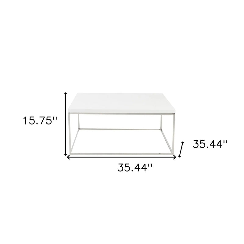 35" White and Silver Wood And Metal Square Frame Coffee Table Homeroots Living Room