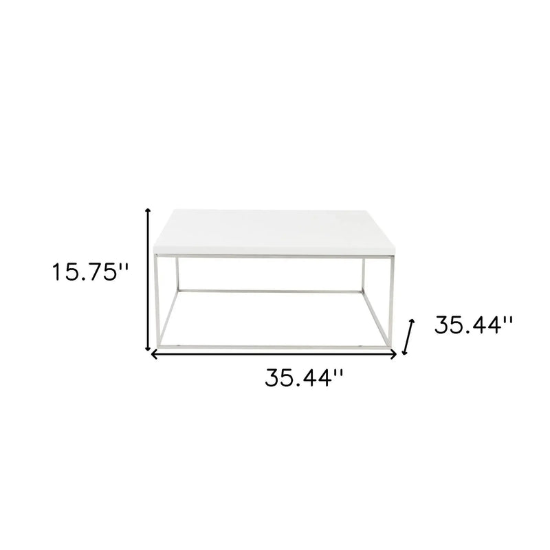35" White and Silver Wood And Metal Square Frame Coffee Table Homeroots Living Room