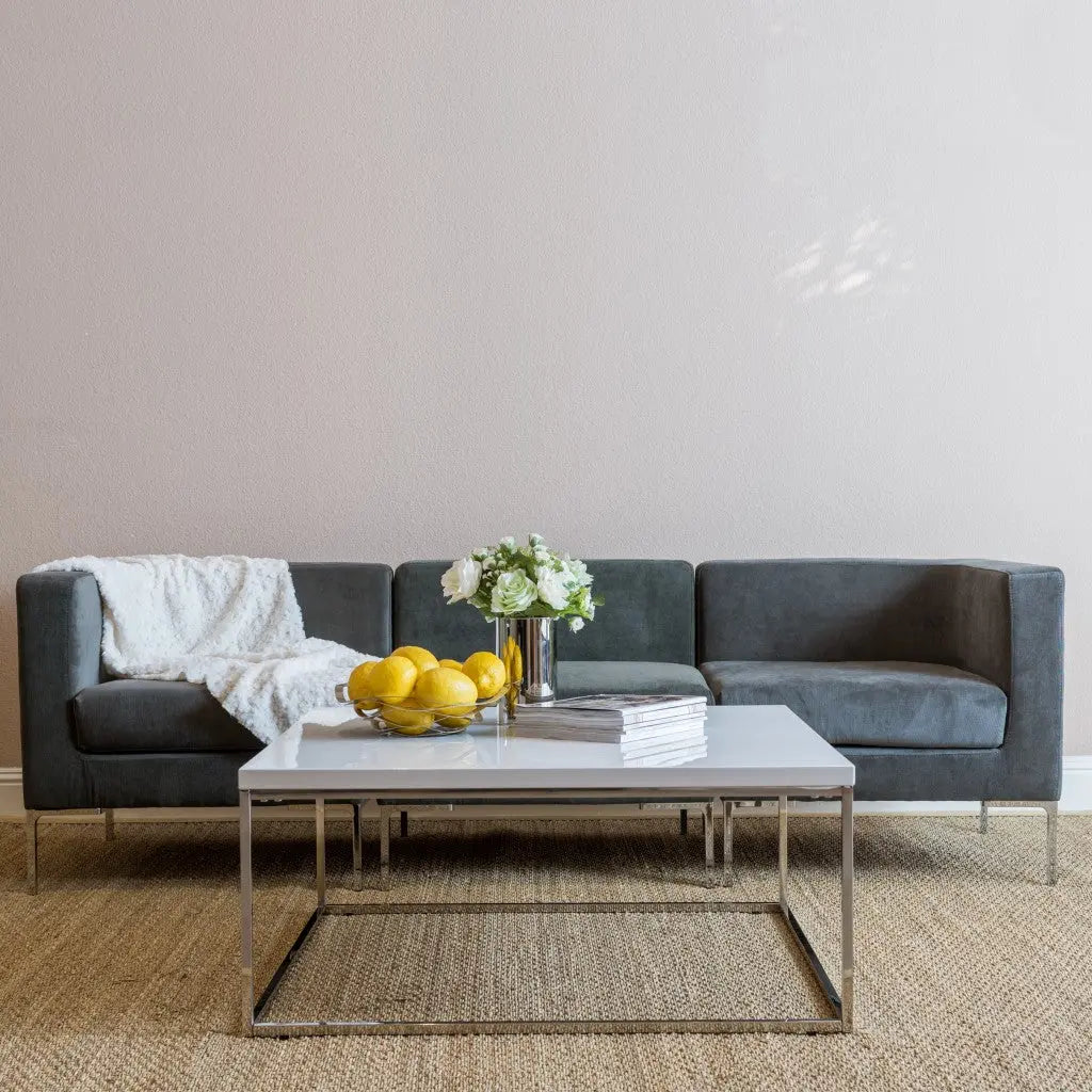35" White and Silver Wood And Metal Square Frame Coffee Table Homeroots Living Room