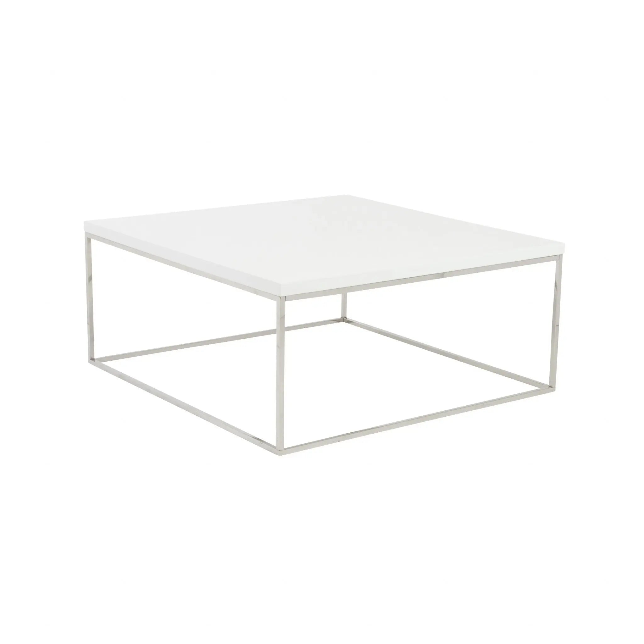 35" White and Silver Wood And Metal Square Frame Coffee Table Homeroots Living Room